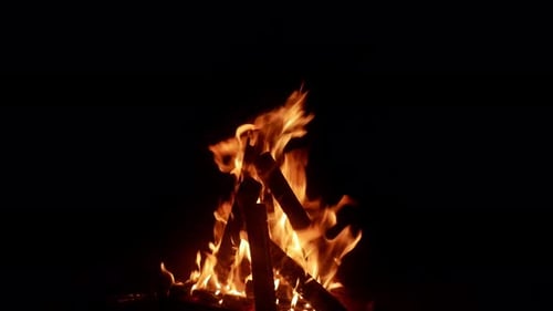 Glowing Campfire Burning at Night