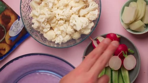 Flat Lay Food Video Chef Shows Vegetable Salad Ingredients Before Cooking Prores