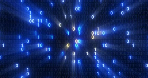 Abstrakte nahtlose VJ-Schleife mit digitaler Binärcodematrix im Hintergrund mit Flare.