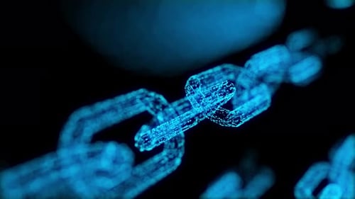 4K Blockchain Kryptowährung verbunden Multifunktions-Blue-Chain-Partikel-Nahaufnahme