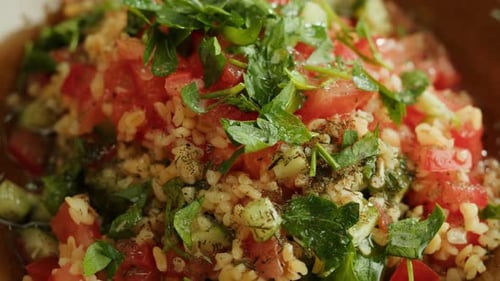 Fresh Salad Bowl with Tomatoes, Cucumbers and Parsley