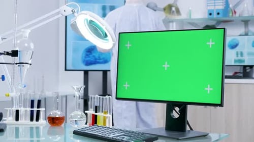 Dolly Close Up Footage of Green Screen Isolated Mock-up Monitor