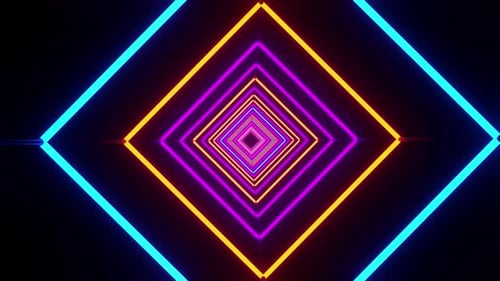 Vibrant Glowing Neon Square Tunnel Loop Background