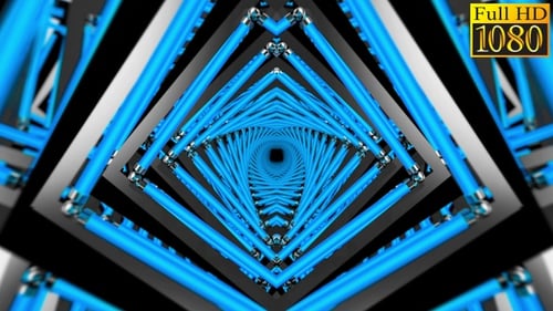 Seamless Looping Blue Neon Light Tunnel Abstract Background