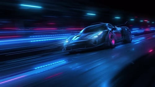 Rasender Sportwagen auf dem Neon Highway