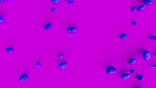 Bouncing 3D Blue Hearts on Magenta Background Animation