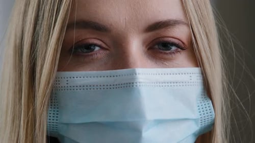 Woman Wearing Medical Mask Close Up Portrait