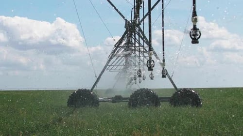 Center Pivot Irrigation System Watering Green Field
