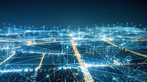 smart Connected city skyline. Futuristic network concept, city Technology.