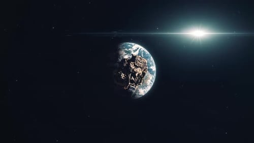 Asteroid Space Rock Approaching Planet Earth from Space