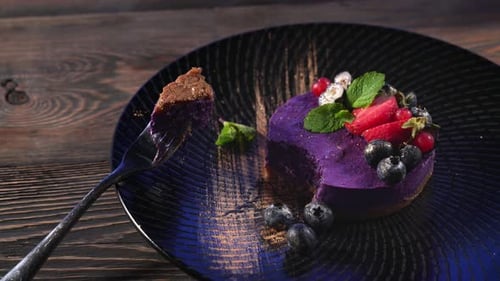 Delicious Berry Cake with Mint and Cocoa Powder