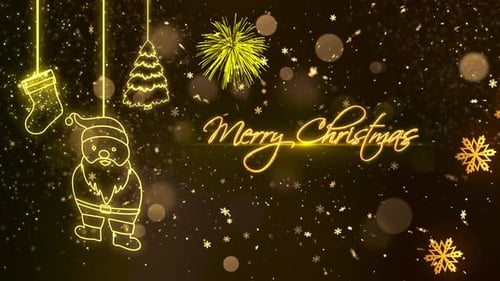 Golden Glowing Christmas Line Art Animation with Santa and Snowflakes