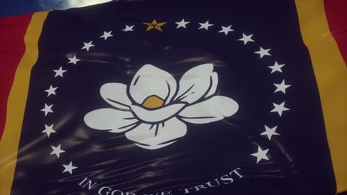 Realistic Waving Mississippi State Flag with Magnolia Design