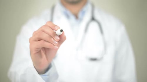 Clinic, Doctor Writing on Transparent Screen
