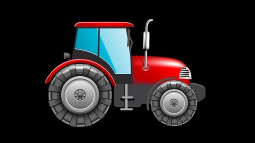 2D Cartoon Red Tractor Driving Animation
