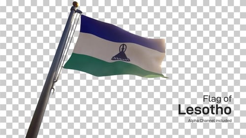 Lesotho-Flagge auf einem Fahnenmast mit Alpha-Kanal