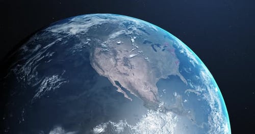 Animation de la planète Terre qui tourne et des pays qui deviennent rouges à travers des cercles