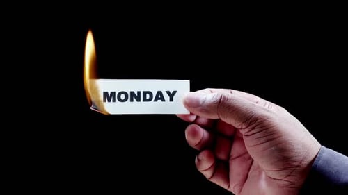 Note with Word Monday Being Burned by Flames