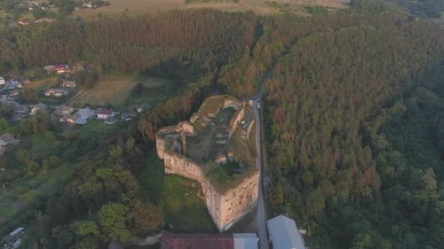 Aerial of castle ruins