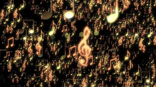 Golden Glowing Musical Notes Flying Animation Loop