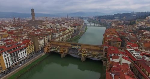 Famous Bridge Ponte Vecchio Across the River Arno in Florence, Italy. Aerial View