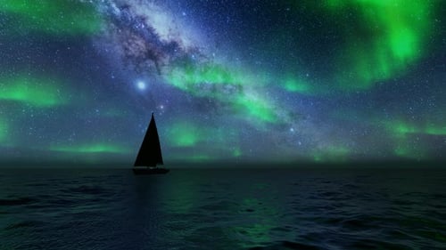 Beautiful Northern Lights Sailboat Sea Landscape