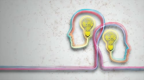 Animated Human Head Profiles Connecting with Idea Light Bulbs