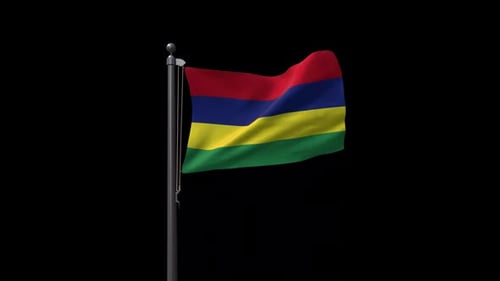 Animated Mauritius National Flag Waving on Pole