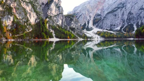 Lago Di Braies Lake And Seekofel Mountain on Fall Season