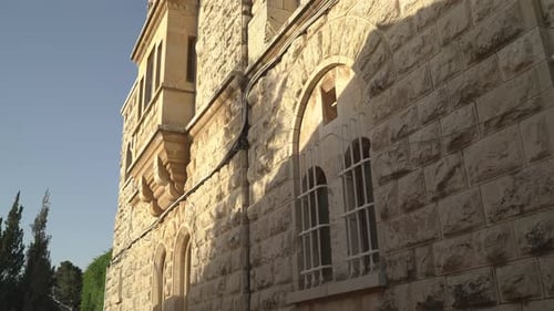 Side view of stone building