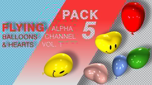 Floating 3D Balloons and Hearts Alpha Channel