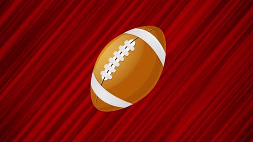 Fliegender American Football Ball auf rotem Hintergrund. Loop-Animation zum Werfen eines Balls. Bewegung aus Schweinsleder