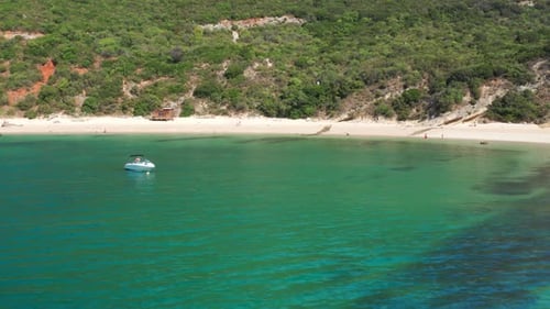 Aerial View of the White Boat Within Beautiful Seascape