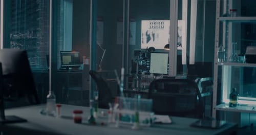 Empty Modern Science Laboratory at Night