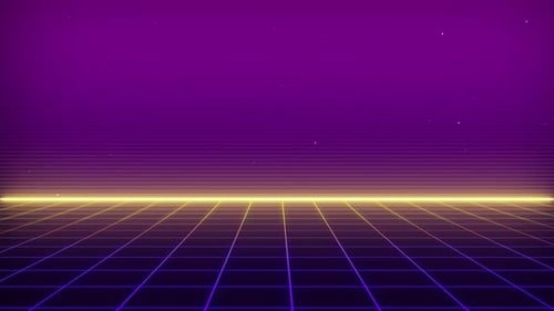 Seamless Animated Retro Neon Grid with Horizon Line