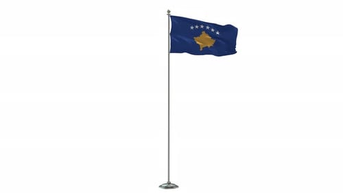 Kosovo National Flag Waving on a Pole Animation