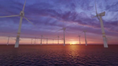 Wind Turbines Farm At Sunset