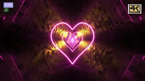 Glowing Neon Hearts Tunnel Loop Background Animation