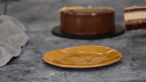 Decadent Chocolate Cake Slice Placed on Plate