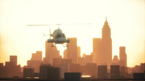 Silhouette-Hubschrauber im Stadtbild-Hintergrund