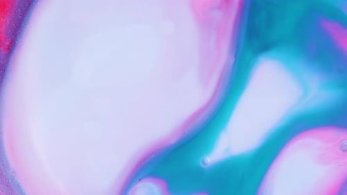 Visual Fluid Art Acrylfarbe Spread Blast Explode Galaxy. Leuchtend farbige, funkelnde Blasen.
