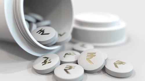 Pills with Stamped Indian Rupee INR Symbol