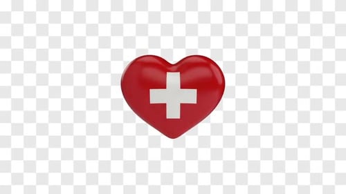 3D Red Heart with White Cross Medical Animation
