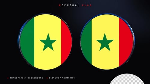 Senegal Flag Rotating 3D Glossy Metallic Emblem