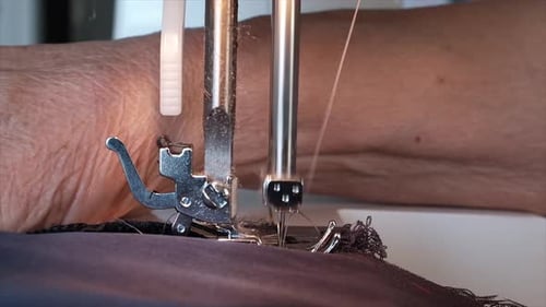 Sewing Machine, Slow Motion And Close Up Of Sewing Machine Needle