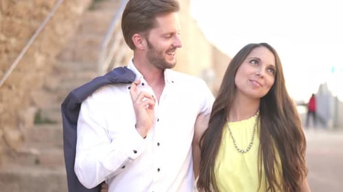 Honeymoon Couple Walking in Old Town