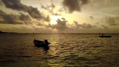 Aerial drone shot tourism of exotic coastline beach journey by transparent ocean with white sandy ba