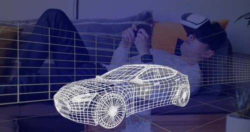 Futuristic 3D Wireframe Car Animation on Grid
