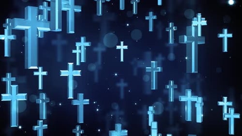 Animated Blue Cross Symbols Flying Through Space