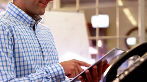 Man Using Tablet in Office, Modern Technology